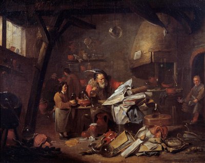 Interior de un laboratorio de alquimista de Matheus van Helmont