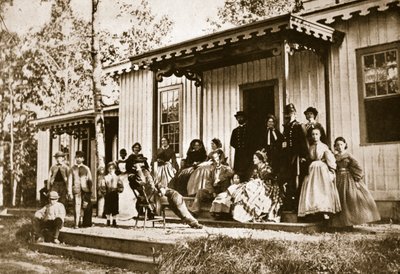 El General Heintzelman entreteniendo a amigos en el campamento de convalecientes, Alejandría, 1861-65 de Mathew B. Brady