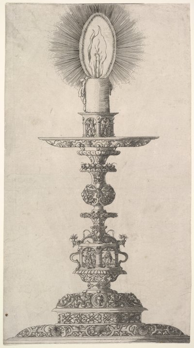 Candelabro con Vela Encendida de: Insigne Ac Plane Novum Opus Cratero graphicum, Ein n..., 1551 de Mathias Zundt