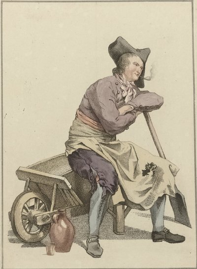 Hombre sentado al borde de una carretilla de Mathias de Sallieth