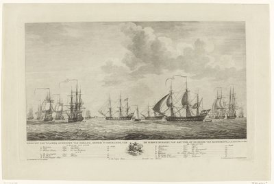 Flota de guerra holandesa frente a Rammekens, 1782-1783 Vista de los barcos de guerra nacionales, bajo el mando del contraalmirante, van Kruyne, en la rada de Rammekens, en den Jaare 1782 y 1783 (título sobre el objeto) de Mathias de Sallieth