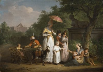 Una familia noble distribuye limosnas en un parque de Mathieu Ignace van Bree