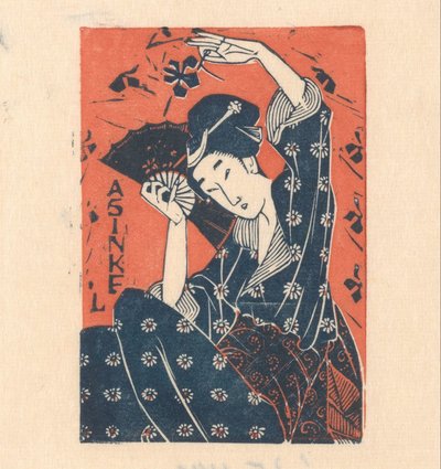 Tarjeta publicitaria de A. Sinkel con una mujer japonesa de Mathieu Lauweriks