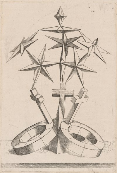 Una perspectiva de siete estrellas equilibradas en tres cruces de Mathis Zündt, after Hans Lencker