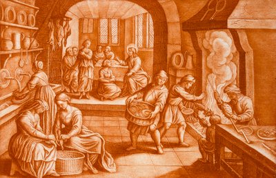 La historia de María y Marta, ilustración de la Biblia, grabado por J.C. Bodenehr de Mattaus the Younger Merian