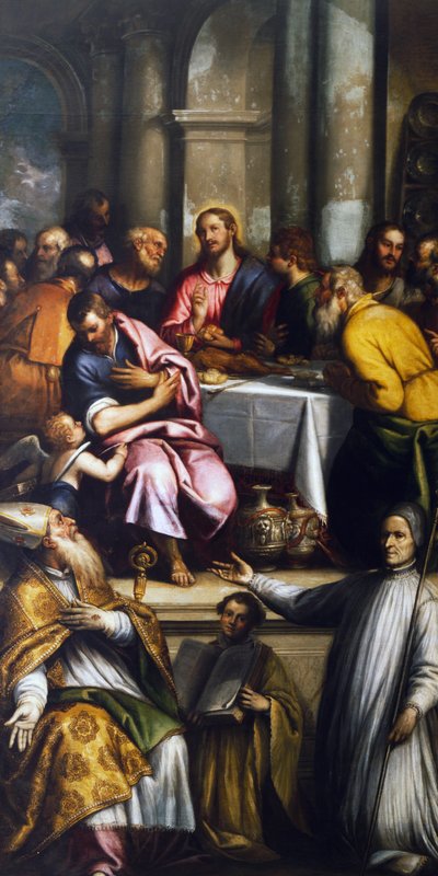 La Última Cena con San Apolinar y San Lorenzo Giustiniani, finales del siglo XVI principios del XVII (óleo sobre lienzo) de Matteo Ingoli