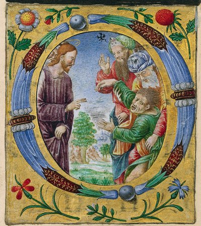 Cutting from a Missal: Initial O with Christ Performing an Exorcism de Matteo da Milano