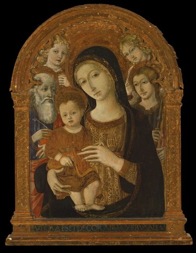 La Virgen con el Niño entre los santos Juan Evangelista, Santiago y dos ángeles, c.1480-1490 (temple y óleo sobre tabla) de Matteo di (c.1430 95) Giovanni