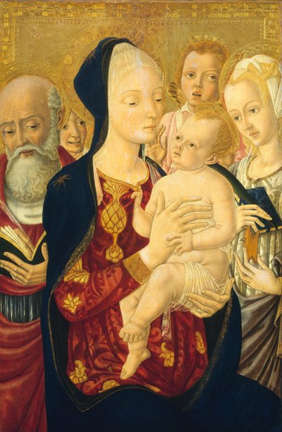 Madonna y Niño con San Jerónimo, Santa Catalina de Alejandría y ángeles, c. 1465-1470 de Matteo di Giovanni