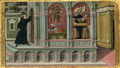 La visión de San Agustín de los santos Jerónimo y Juan Bautista, 1476 de Matteo di Giovanni di Bartolo