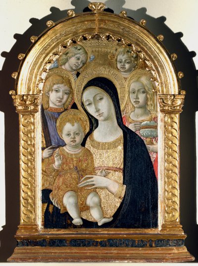 Virgen con el niño Jesús, San Miguel, Santa María Magdalena de Matteo di Giovanni di Bartolo