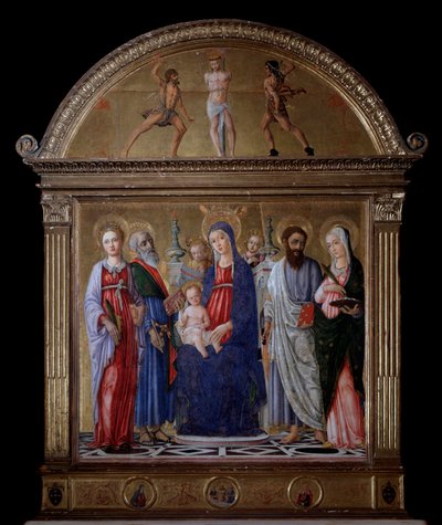Virgen con niño y San Bartolomé, Santa Catalina, Santa Lucía y San Mateo de Matteo di Giovanni di Bartolo