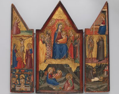 Madonna y el Niño entronizados con santos, y abajo la Natividad, ca. 1380-90 de Matteo di Pacino