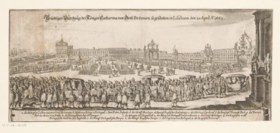 Salida de Catalina de Bragança a Inglaterra, 20 de abril de 1662 Prächtiger Durchzug der Königin Catharina von Gross Britanien, así publicado en Lisboa el 20 de abril de Ao. 1662 (título sobre objeto) Matrimonio de Catalina de Bragança y el rey inglés Carl de Matthäus Merian (II)