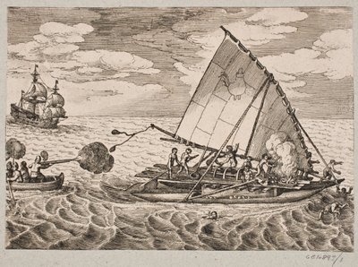 Holandeses capturan un barco con gente salvaje y niños de Matthäus Merian d.Æ.