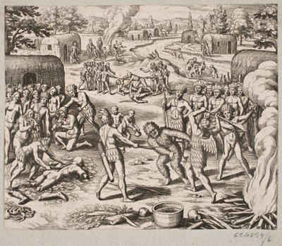 Cuando capturan a uno de sus enemigos, lo ejecutan y lo comen de manera bárbara e inhumana de Matthäus Merian d.Æ.