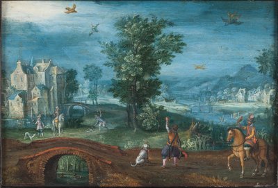 Paisaje con halconeros de Mattheus Adolfsz Molanus