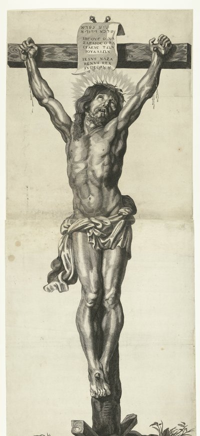 Cristo en la cruz Serie de Ecce Homo, Cristo Crucificado, Virgen María y Juan Evangelista de Mattheus Borrekens