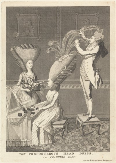 El absurdo vestido de cabeza, o la dama emplumada de Matthew Darly