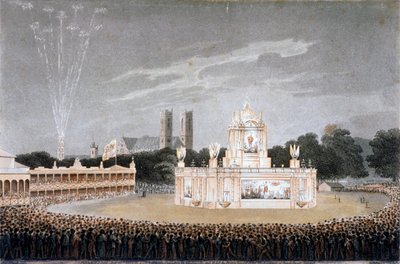 Espectáculo de fuegos artificiales en Green Park, Westminster, Londres, 1814 de Matthew Dubourg