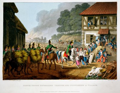 Tropas francesas retirándose y saqueando un pueblo, 1816 de Matthew Dubourg