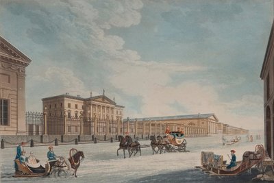 Vista del Banco Imperial y las tiendas en San Petersburgo, 1815 de Matthew Dubourg