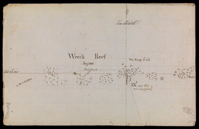Carta del Arrecife del Naufragio, 1803, extraída de una colección de memorandos técnicos y correspondencia del Almirantazgo. de Matthew Flinders
