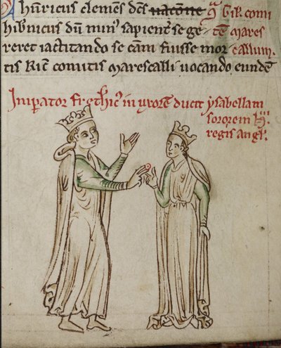 Federico II e Isabel de Inglaterra. De la Historia Anglorum, Chronica majora de Matthew Paris