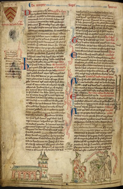 Royal 14C VII, f.138v Abadía de Westminster y Santuario de San Eduardo; a la derecha, el Papa Inocencio IV en el Concilio de Lyon, ilustración de 