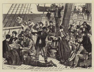 A Bordo de un Barco de Emigrantes, ¡Tierra a la Vista! de Matthew White Ridley