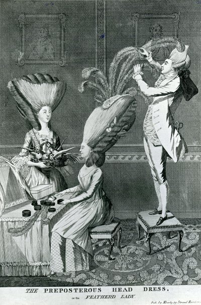 El tocado ridículo, o la dama emplumada, 1776 de Matthew or Matthias Darly