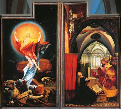 La Anunciación y la Resurrección de Cristo, detalle del Retablo de Isenheim de Matthias (c.1480 1528) Grunewald