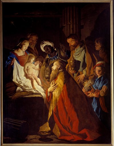 La adoración de los Reyes Magos de Matthias (c.1600 p.1650) Stomer