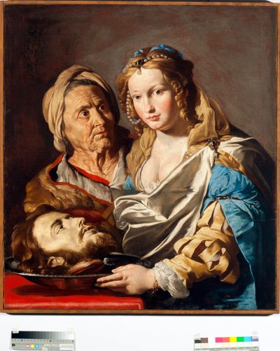 Salomé con la cabeza de San Juan Bautista en un plato de plata. Pintura de Mathias Stomer (Matthias Stom) (1600-después de 1655). Genes, Musei di Strada Nuova (ex Palazzo Bianco) Italia de Matthias (c.1600 p.1650) Stomer