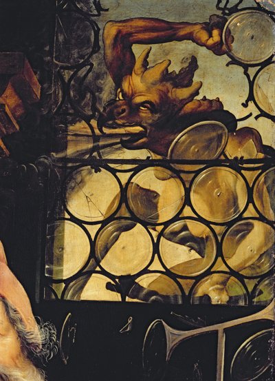 El diablo atacando la ventana, detalle de San Antonio el Ermitaño del Retablo de Isenheim, c.1512-16 de Matthias Grünewald