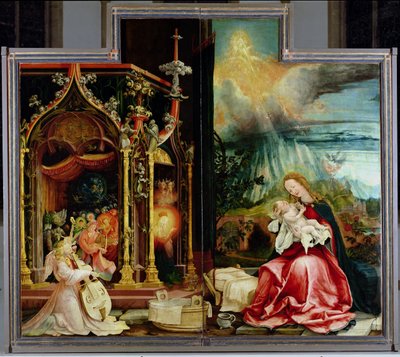 El retablo de Isenheim. Panel central: Concierto de ángeles y Natividad, 1506-1515 de Matthias Grünewald