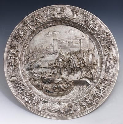 Placa de plata que representa la partida de Cristóbal Colón (plata fundida, repujada y cincelada) de Matthias Melijn