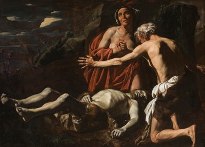 Adán y Eva lamentan la muerte de Abel, 1632-1635 de Matthias Stomer