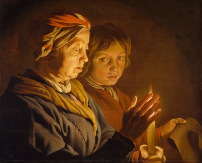 Anciana y un niño a la luz de las velas, 1630-1650 de Matthias Stomer
