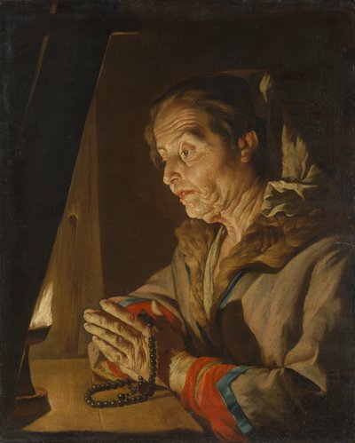 Anciana rezando, finales de 1630 o principios de 1640 de Matthias Stomer