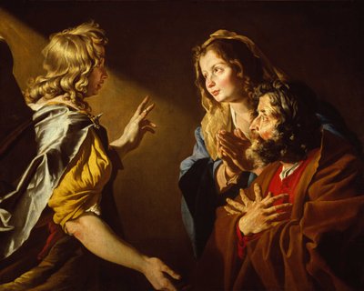 El anuncio del nacimiento de Sansón, c. 1630-1631 de Matthias Stomer