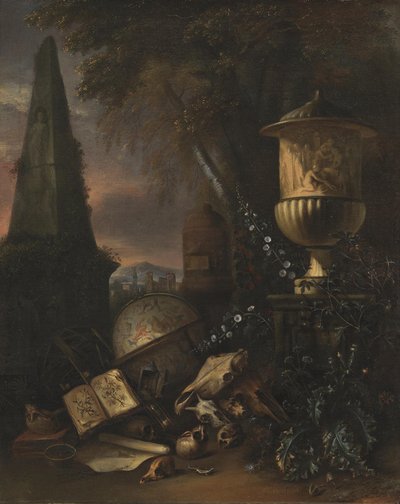 Vanitas. Bodegón en un paisaje de Matthias Withoos
