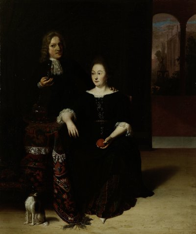 Retrato de una mujer y un hombre en un interior de Matthias Wulfraet