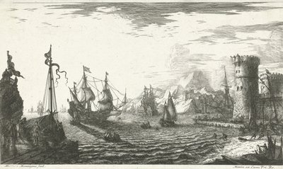 Puerto marítimo con barcos navegando en de Matthieu van Plattenberg