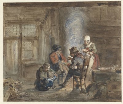Interior con una familia alrededor de una chimenea de Matthijs Maris