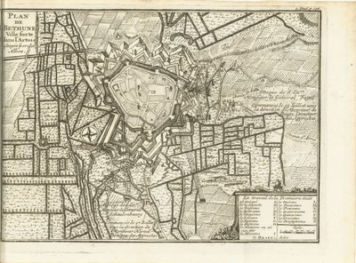 Beleg van Béthune, 1710 Mapa de la ciudad fortificada de Bethune en Artois sitiada por los aliados (título sobre el objeto) de Matthijs Pool (possibly)
