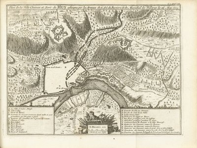 Beleg van Huy, 1705 Plano del Castillo de la Ciudad y Fuerte de Huy sitiado por los Ejércitos del S.A.E. de Baviere & du Marechal de Villeroy le 26 de mayo de 1705 (título sobre el objeto) de Matthijs Pool (possibly)