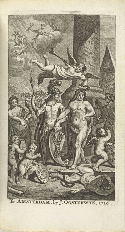 Portada grabada para J. Lamigue: La vida de Zyne Hoogheit Johan Willem Friso, 1716 de Matthijs Pool