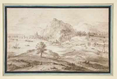 paisaje montañoso con puerto y ciudad de Matthys Cock