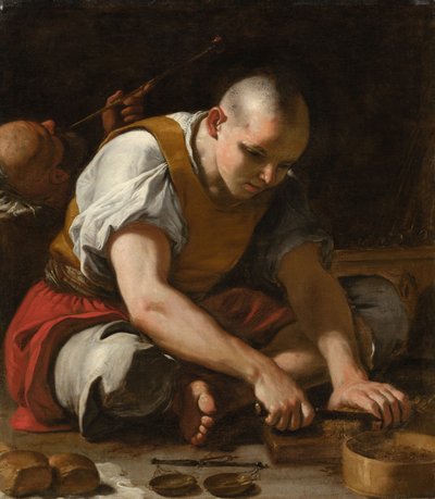 Un hombre cortando tabaco de Mattia Preti